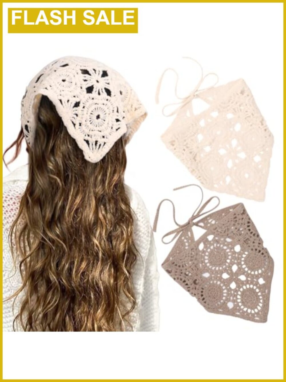 2 Pc Crochet Cotton Hair Bandana Headscarf Tie Back Adjustable Women